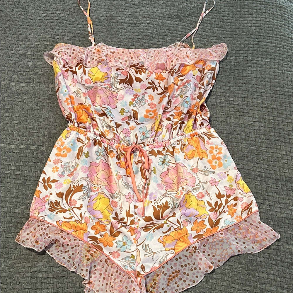 Floral Satin One Piece Sleep Romper